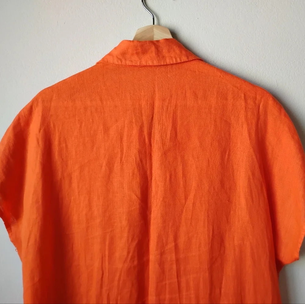 LUA Made in Italy Vibrant Orange 100% Linen Button Down Dress - Picture 9 of 15
